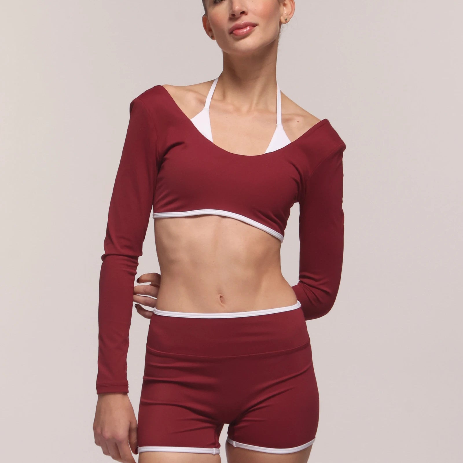 Edge Wine Sleeve Crop Top