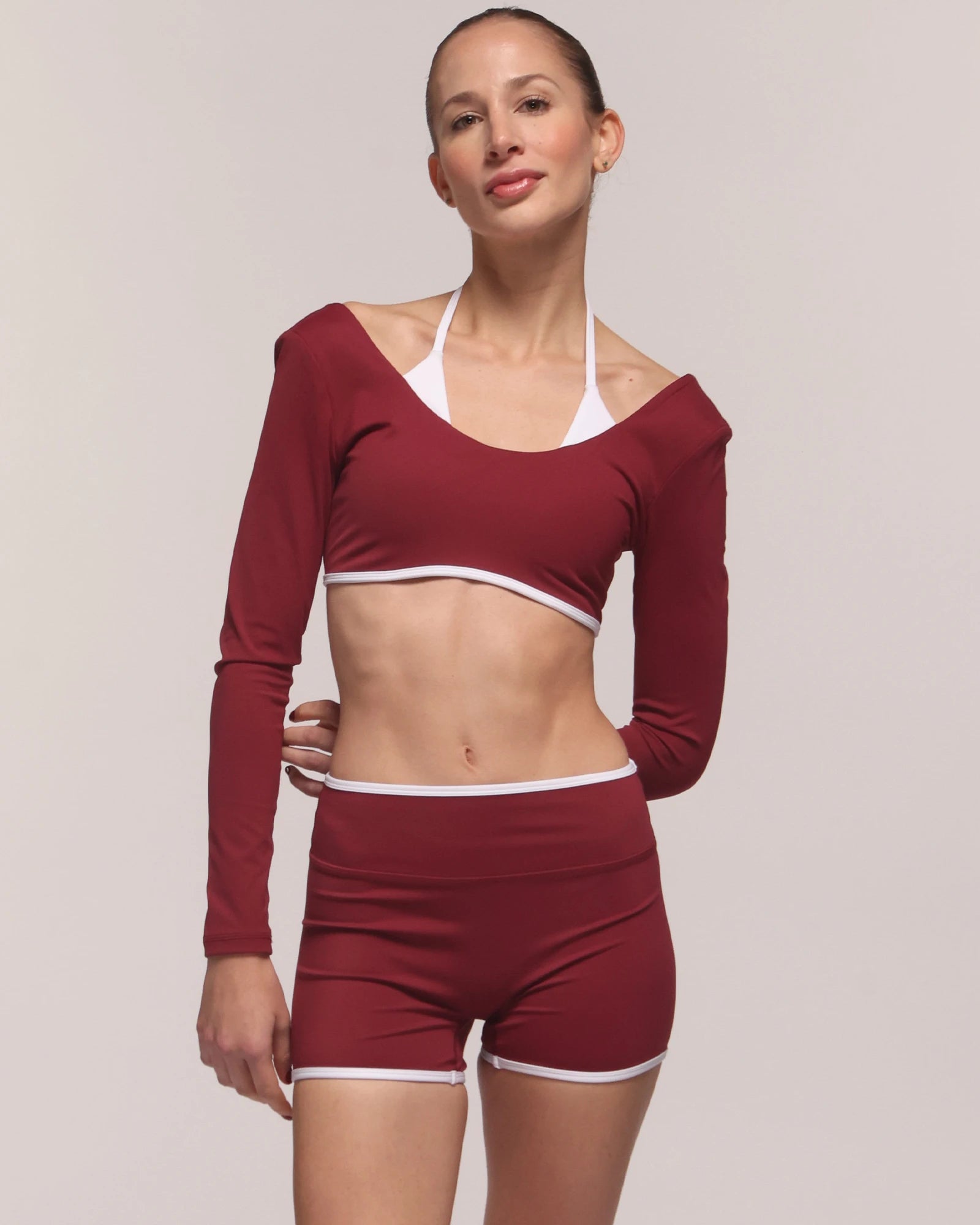 Edge Wine Sleeve Crop Top