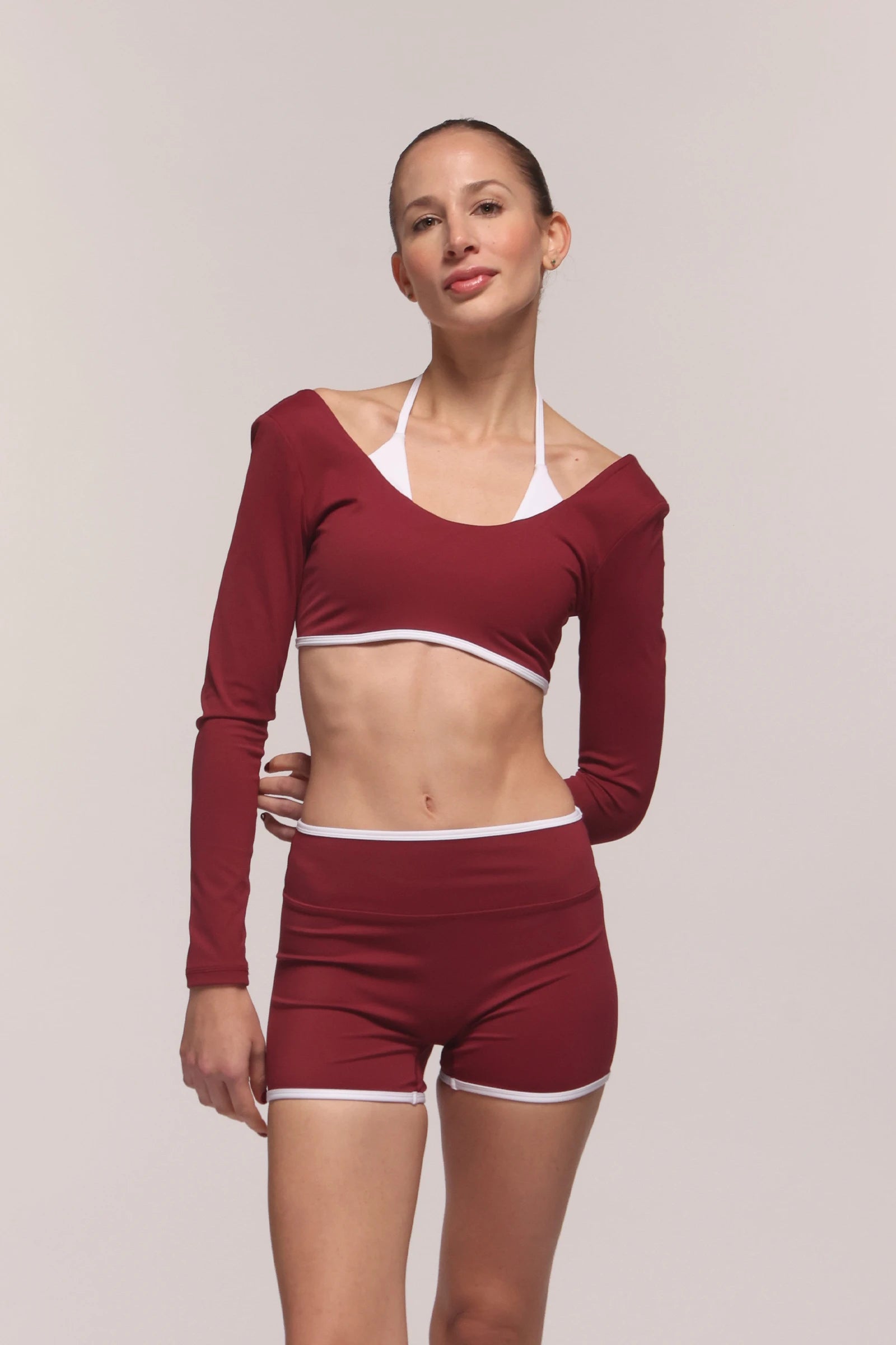 Edge Wine Sleeve Crop Top