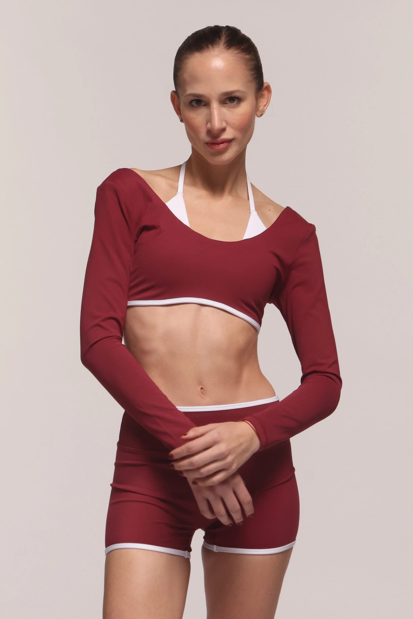 Edge Wine Sleeve Crop Top